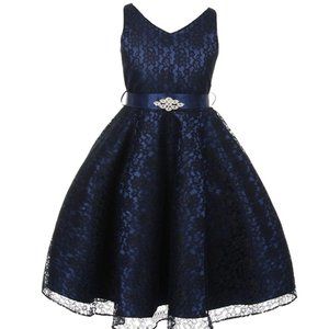 Big Girls Sleeveless Floral Lace Easter Graduation Flower Girl Dress Dance Party